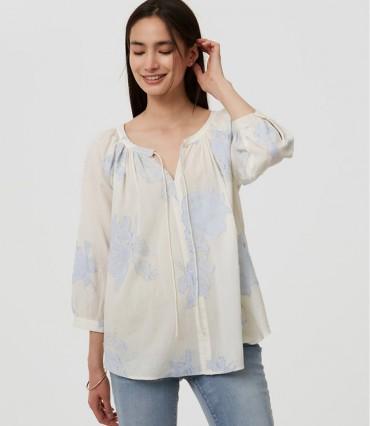 Petite Shimmer Floral Tie Neck Softened Shirt