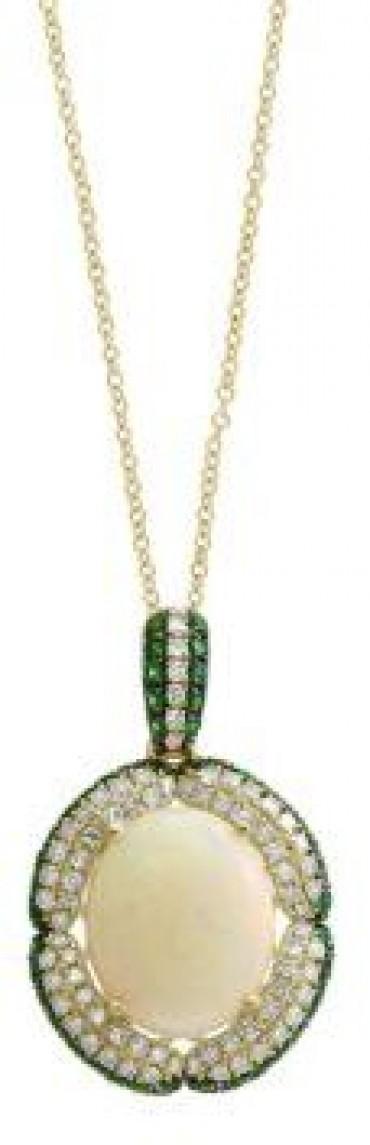 Final Call Diamond, Opal, Tsavorite and 14k Yellow Gold Pendant Necklace