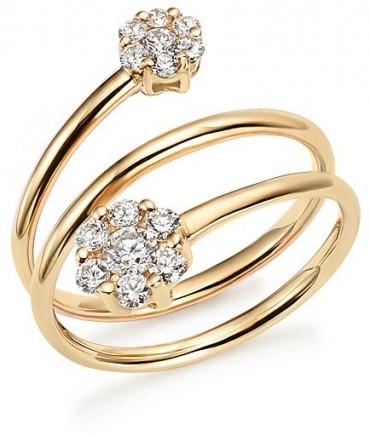 Diamond Triple Row Flower Ring in 14K Yellow Gold, .45 ct. t.w. - 100% Exclusive