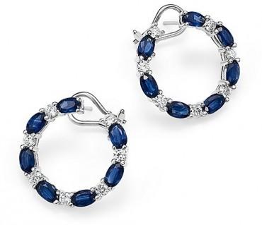 Sapphire and Diamond Circle Earrings in 14K White Gold - 100% Exclusive
